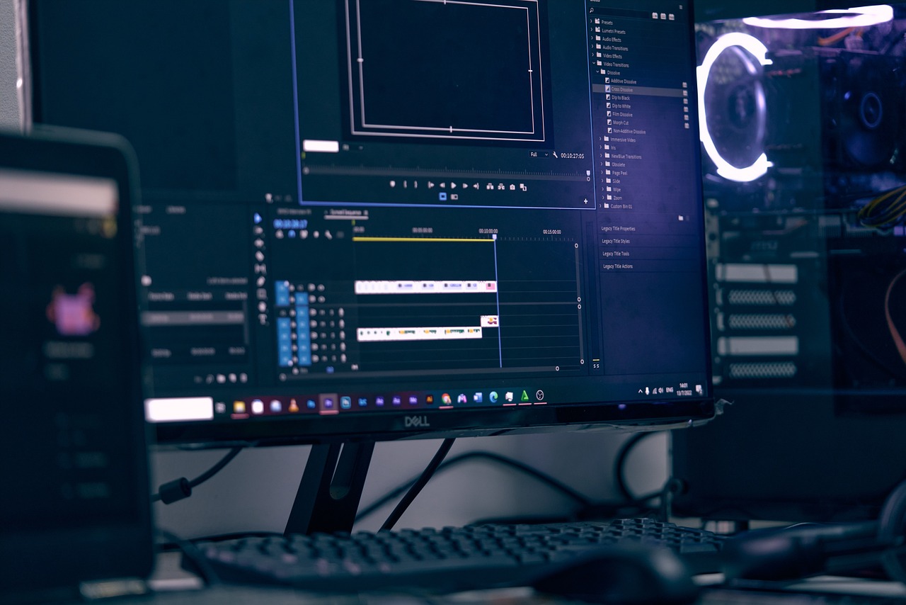 Video editor working at a production workstation